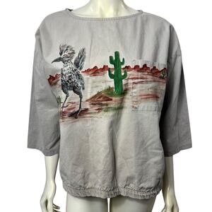 Classy Lass Roadrunner Desert Graphic Top Tan Size Large